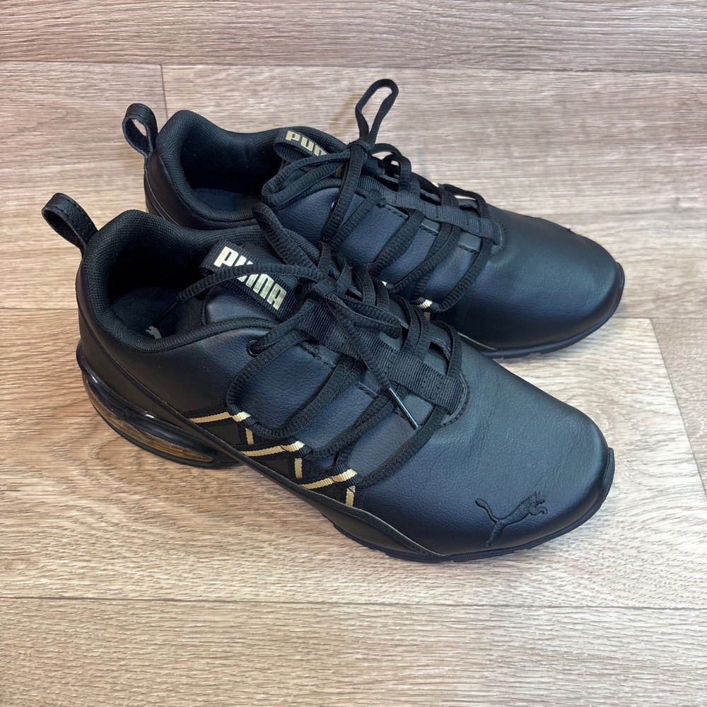 Puma Cell Regulate Woven Black Gold Women Sneaker 376920-01 Size 7